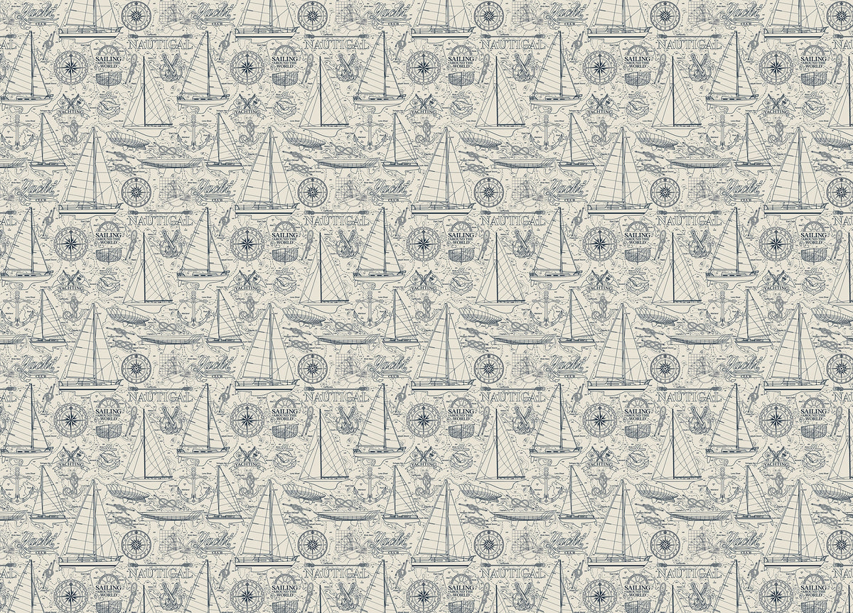 Vintage Sailboat and Yachting Elements Collage Nautical Wallpaper in your room