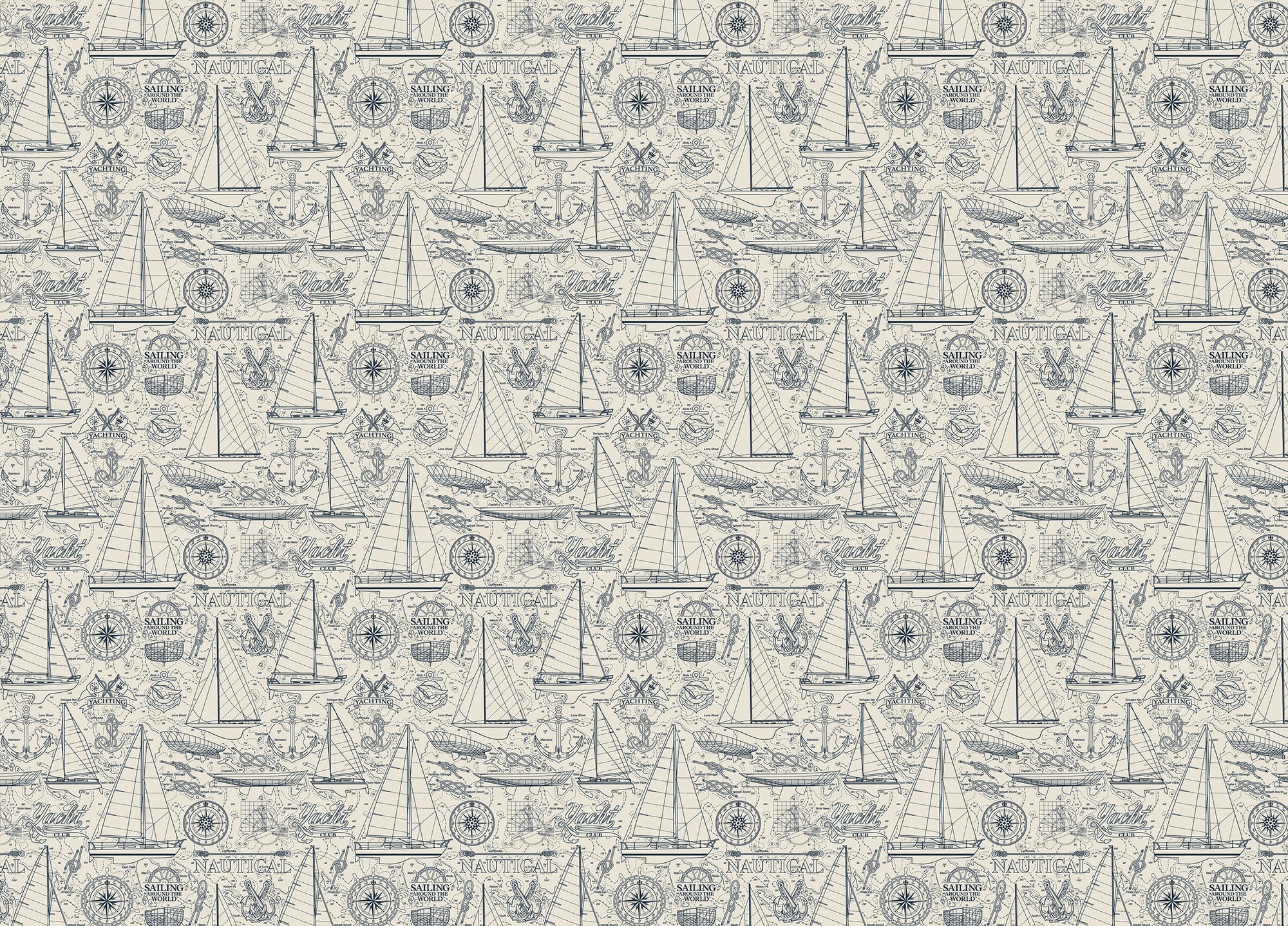 Vintage Sailboat and Yachting Elements Collage Nautical Wallpaper