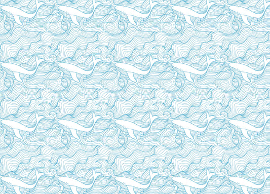 Light Blue Pattern Stormy Waves and Whales Wallpaper