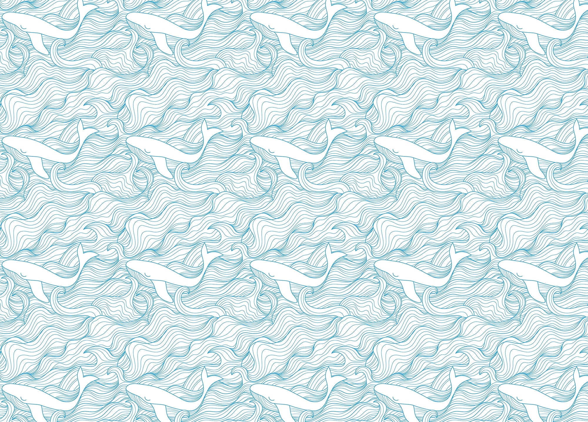 Light Blue Pattern Stormy Waves and Whales Wallpaper