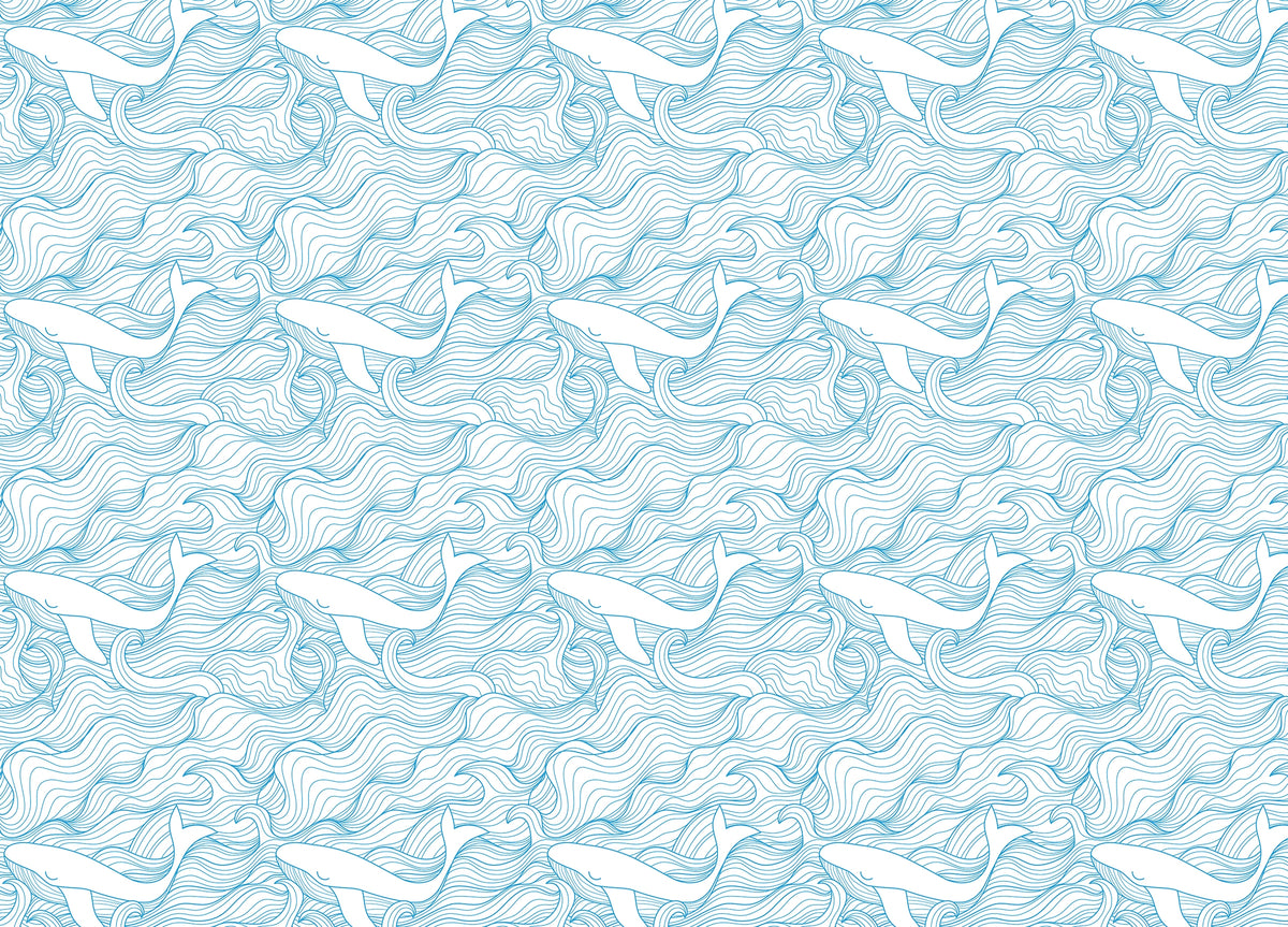 Light Blue Pattern Stormy Waves and Whales Wallpaper in your room — zoomed