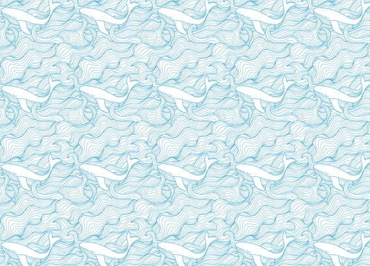 Light Blue Pattern Stormy Waves and Whales Wallpaper
