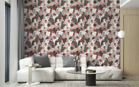 Cultural melange mosaic wallpaper layered figure illustration mural.