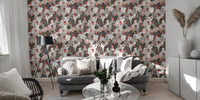 Social melange mosaic theme wallpaper detailed illustrated figures.