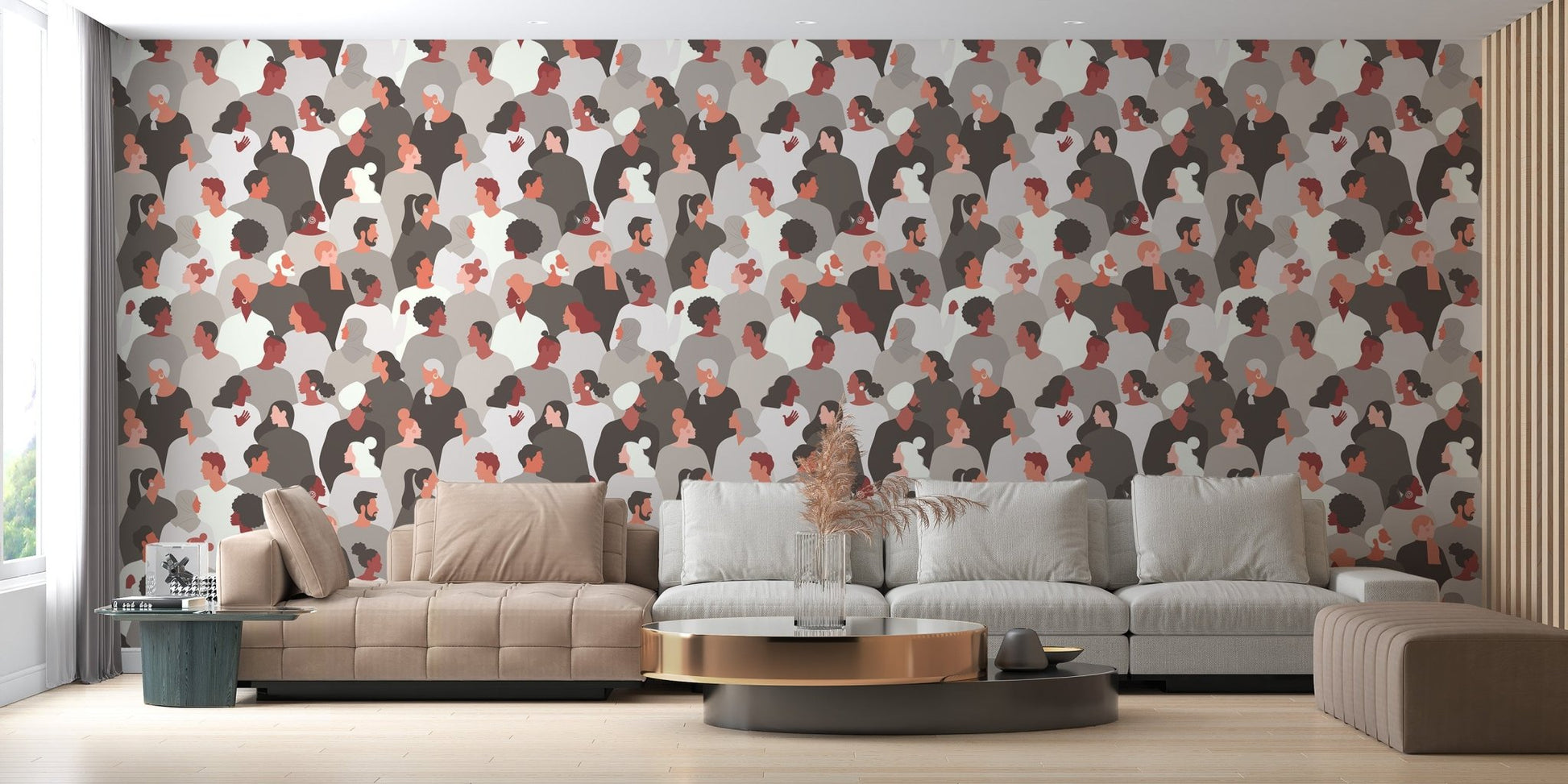 Stylized community mosaic wallpaper abstract figure pattern.