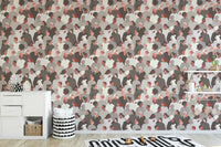 Artistic mosaic faces wallpaper in contemporary neutral tones.