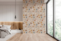 Elegant hand drawn kitty art style wall mural