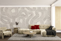 Hand-drawn textured wall mural pattern with curved line for living room.