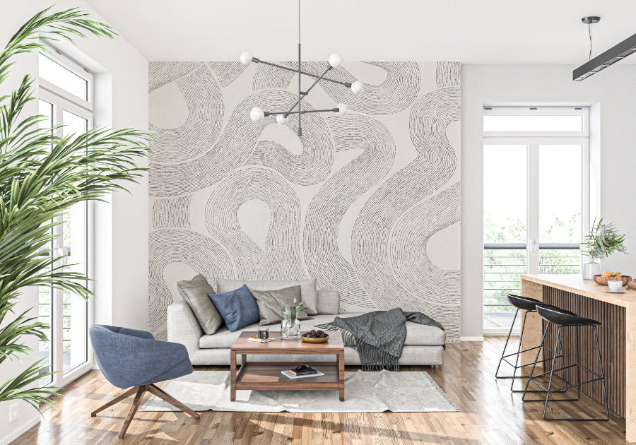 Organic sketch pattern wall mural designed for a modern apartment.