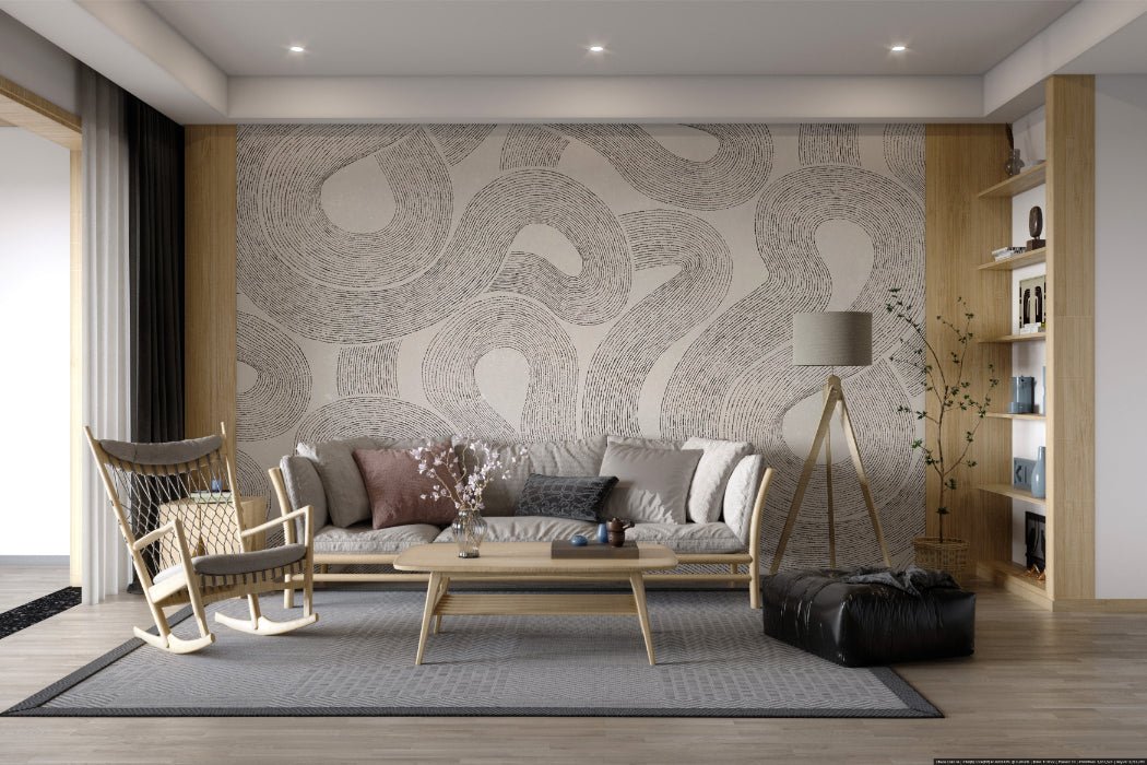 Curved Line Abstract Wall Mural applied to a neutral tone residential hallway