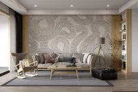 Curved Line Abstract Wall Mural applied to a neutral tone residential hallway