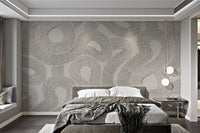 Beige curved line wall mural providing a textured look for a master bedroom