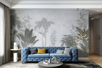 Peaceful nature-inspired tropical leaves wall mural in hallway.