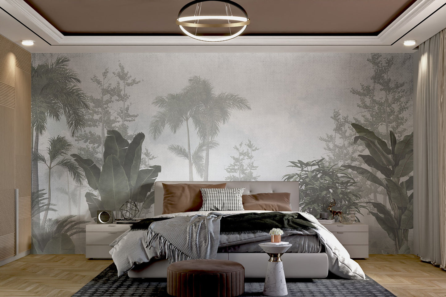 Peaceful nature-inspired tropical leaves wall mural.