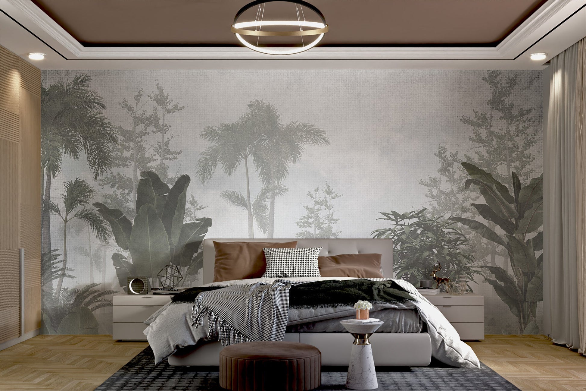 Peaceful nature-inspired tropical leaves wall mural.
