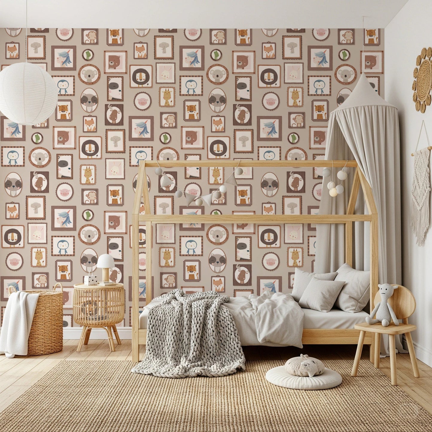 Soft earth tone animal gallery print wall murals.