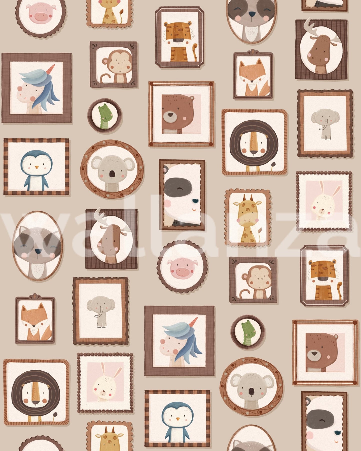 Artistic zoo animal frames repeat pattern wall murals.