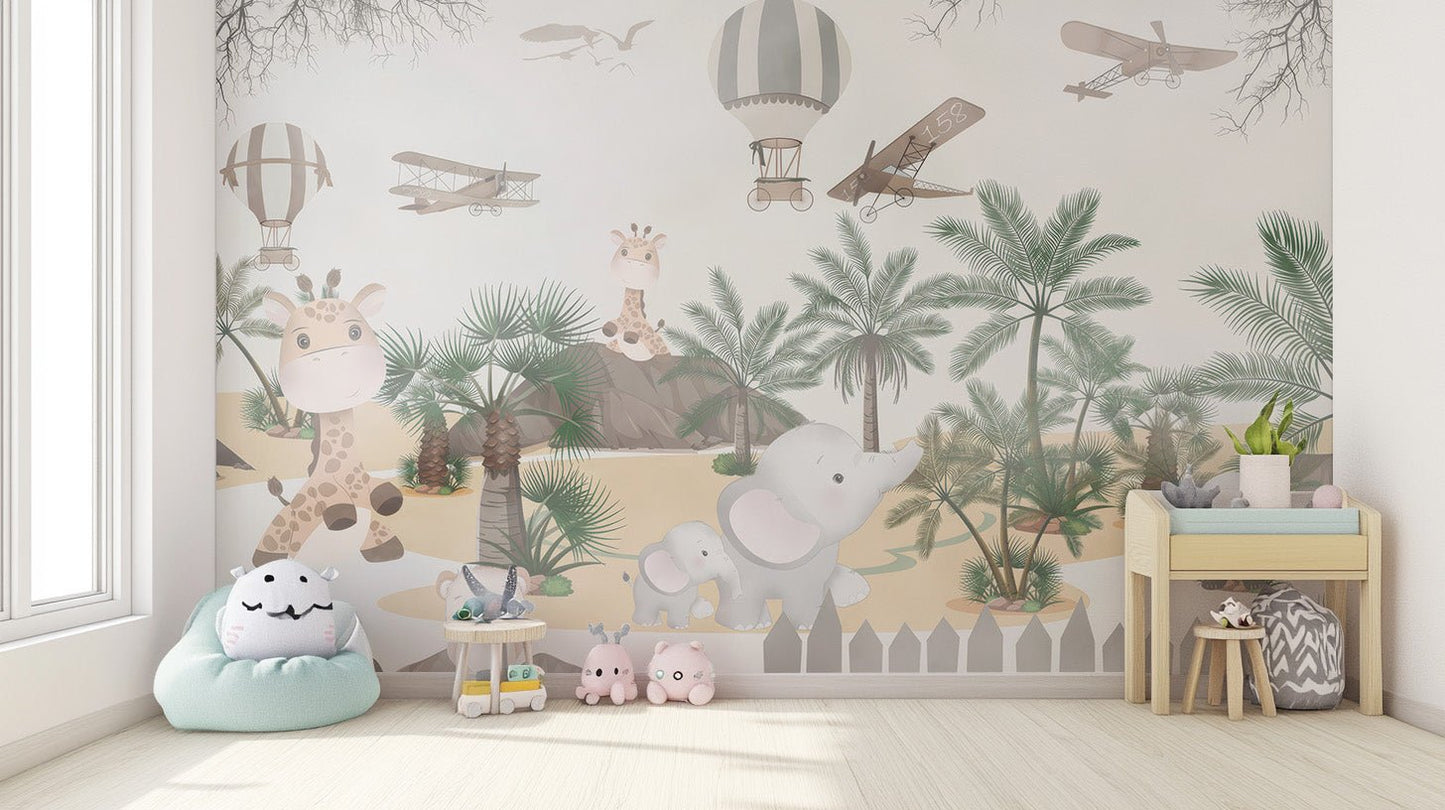 Cute Animal Safari Wall Mural - Wallanza