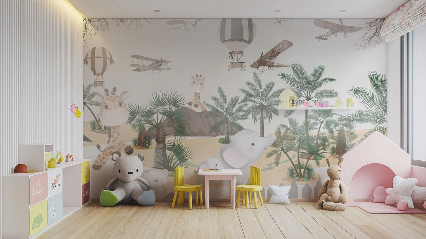 Cute Animal Safari Wall Mural - Wallanza