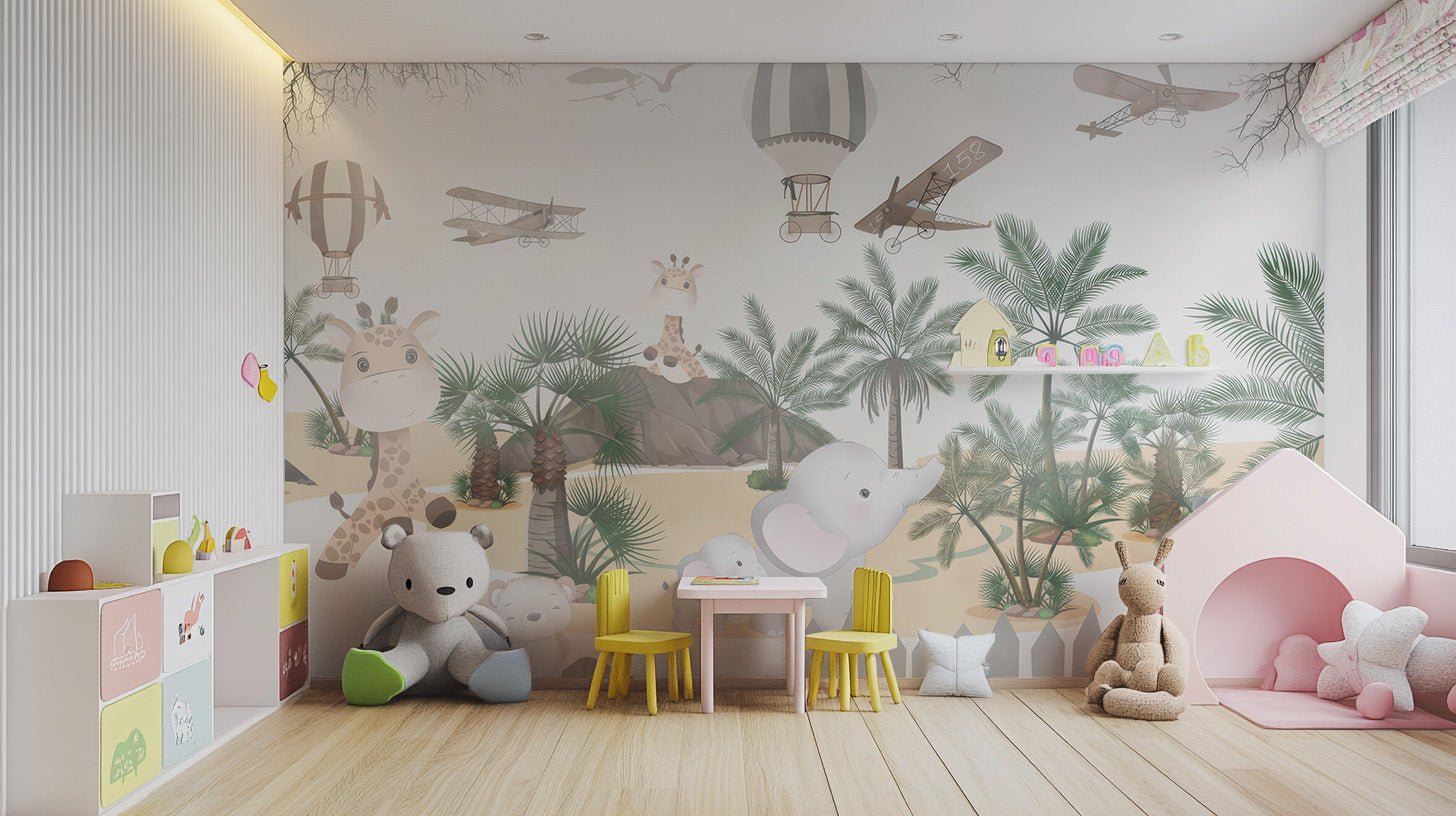Cute Animal Safari Wall Mural - Wallanza