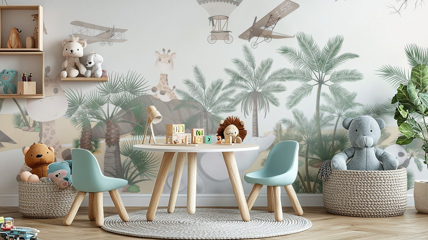 Cute Animal Safari Wall Mural - Wallanza