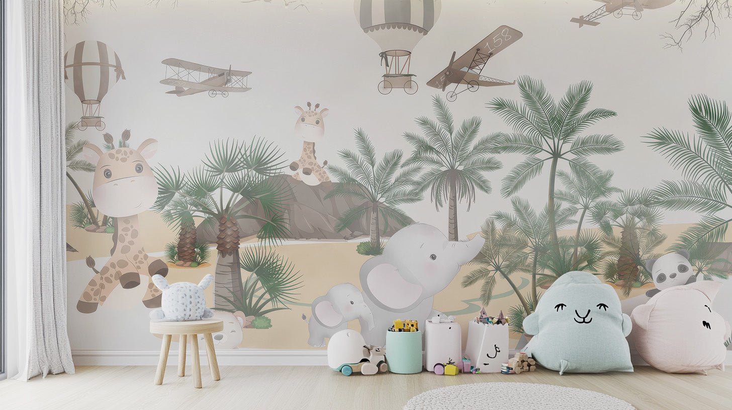 Cute Animal Safari Wall Mural - Wallanza