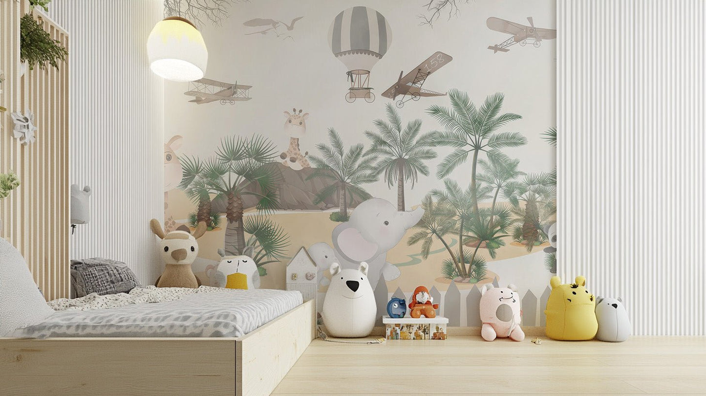 Cute Animal Safari Wall Mural - Wallanza