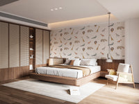 Animal safari wallpaper for bedroom with giraffe, zebra, lion and rhino.