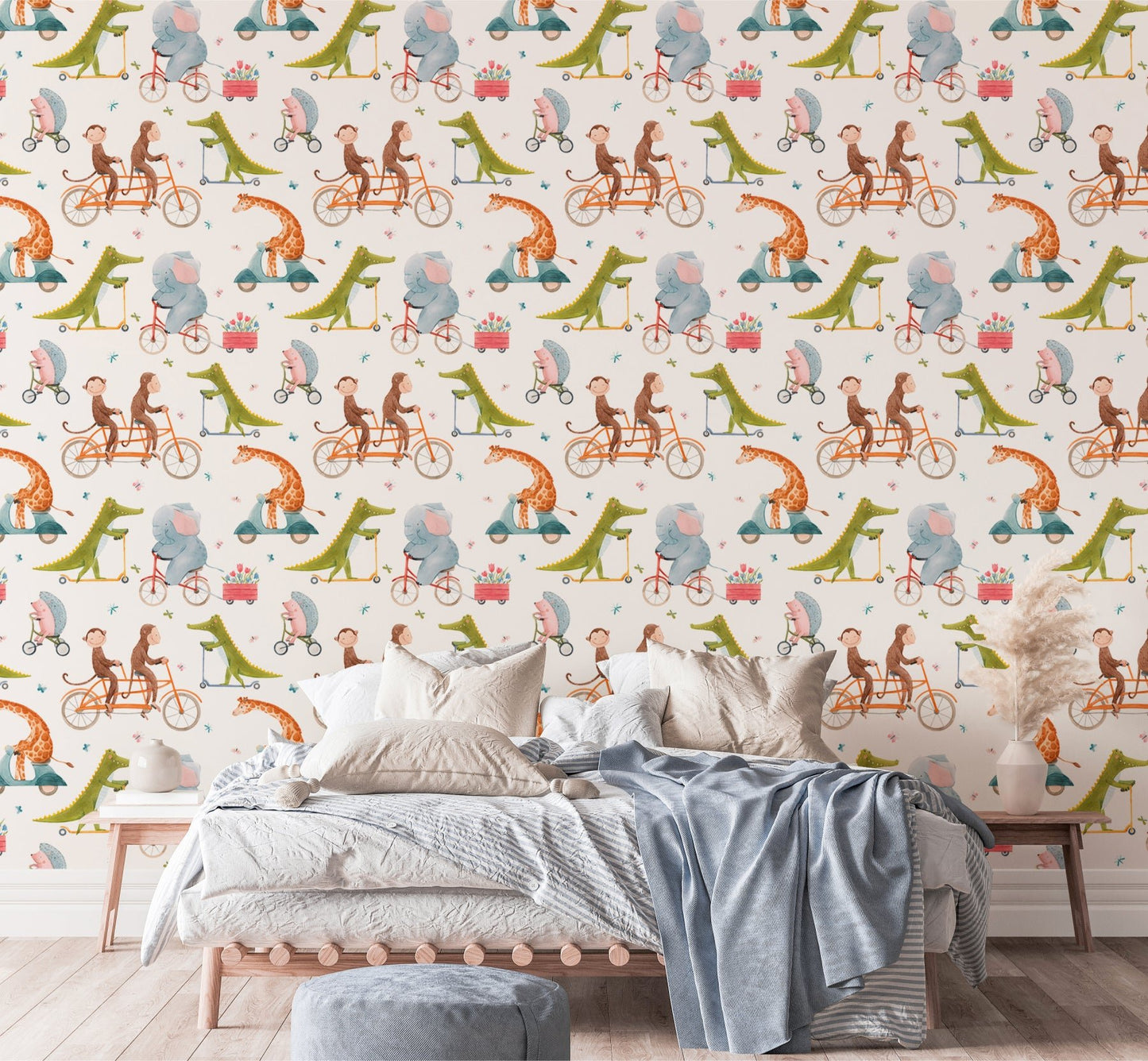 Fun cycling animals mural perfect for children's bedroom decor