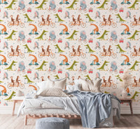 Fun cycling animals mural perfect for children's bedroom decor