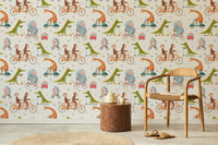 Adorable cycling animals wall mural for kids' rooms