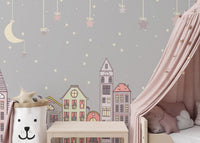 Cuteness quarters mural featuring delightful and fun elements in toddler bedroom.
