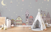 Charming cuteness mural perfect for kids’ playful wall spaces.
