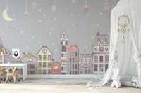 Cuteness quarters wall mural for bright and lively nursery interiors.
