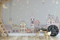 Artistic mural showcasing whimsical and cute designs for study room walls.
