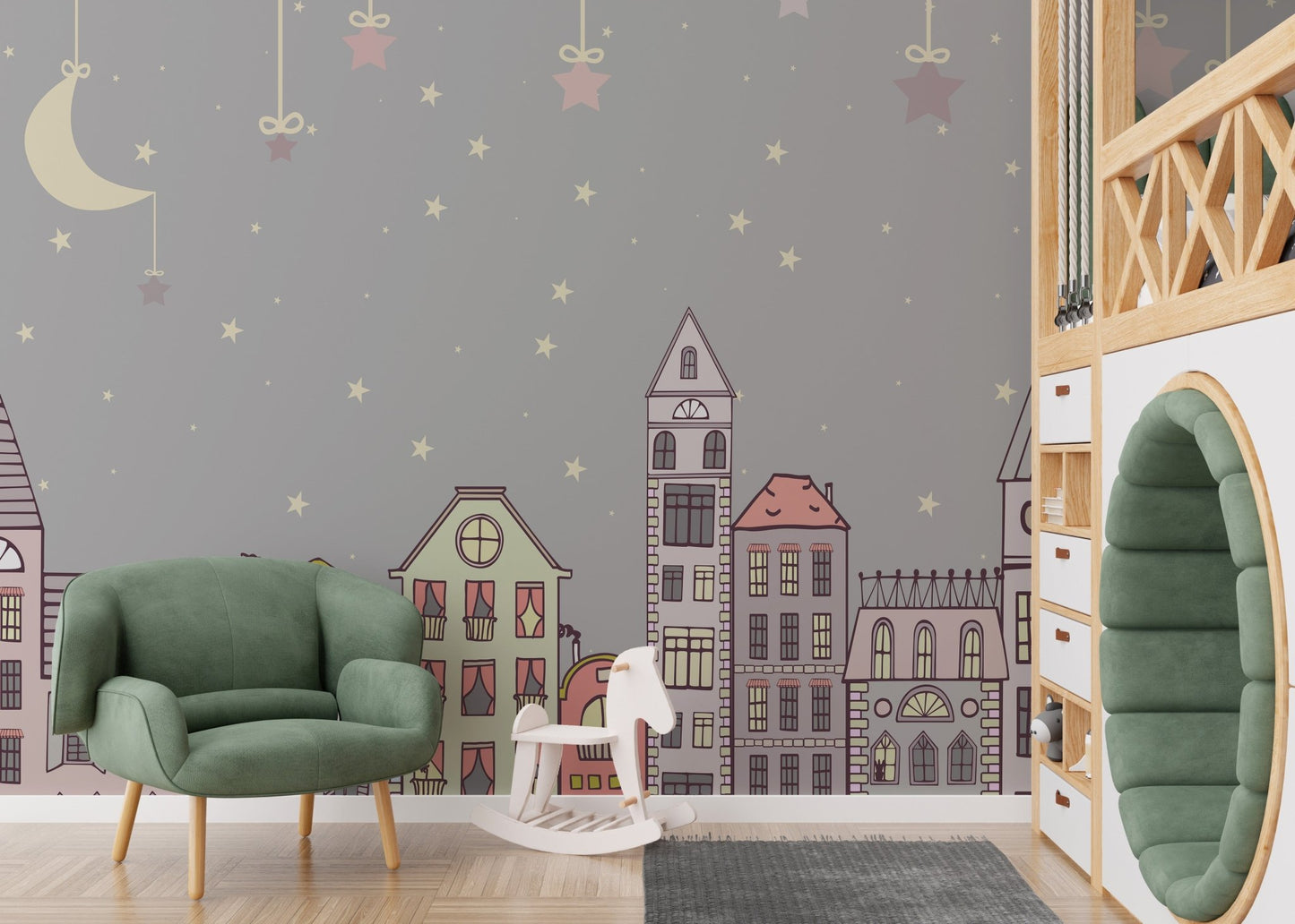 Adorable wall mural featuring charming and cute patterns in nursery.
