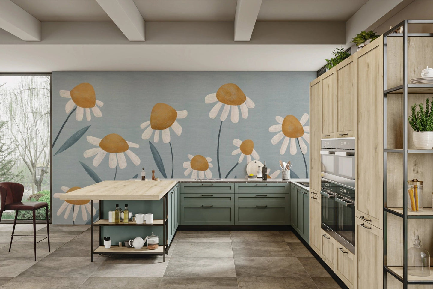 Large scale daisy floral mural for bedroom