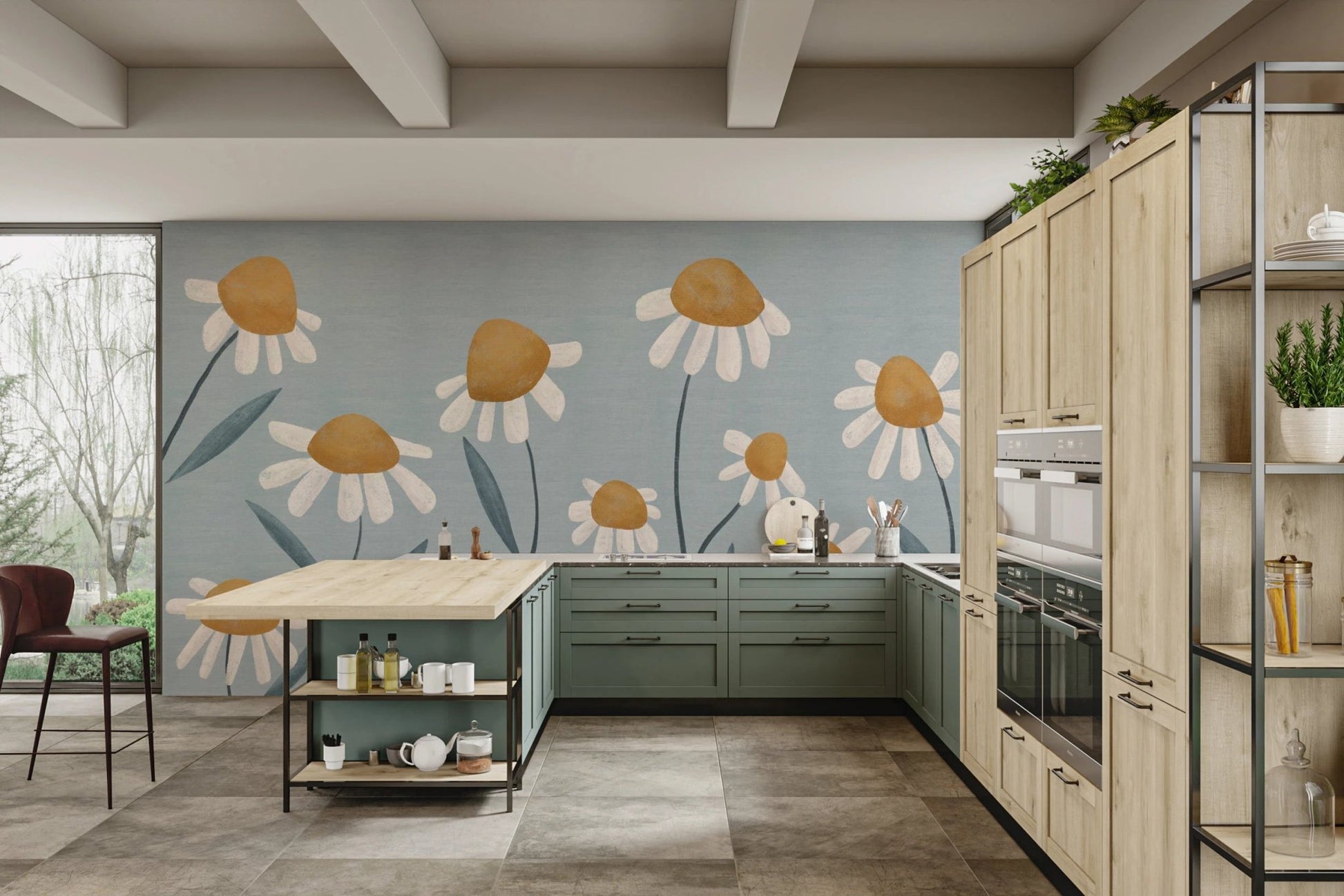 Large scale daisy floral mural for bedroom