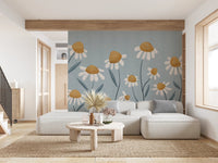 Soft blue and gold floral mural by Marta