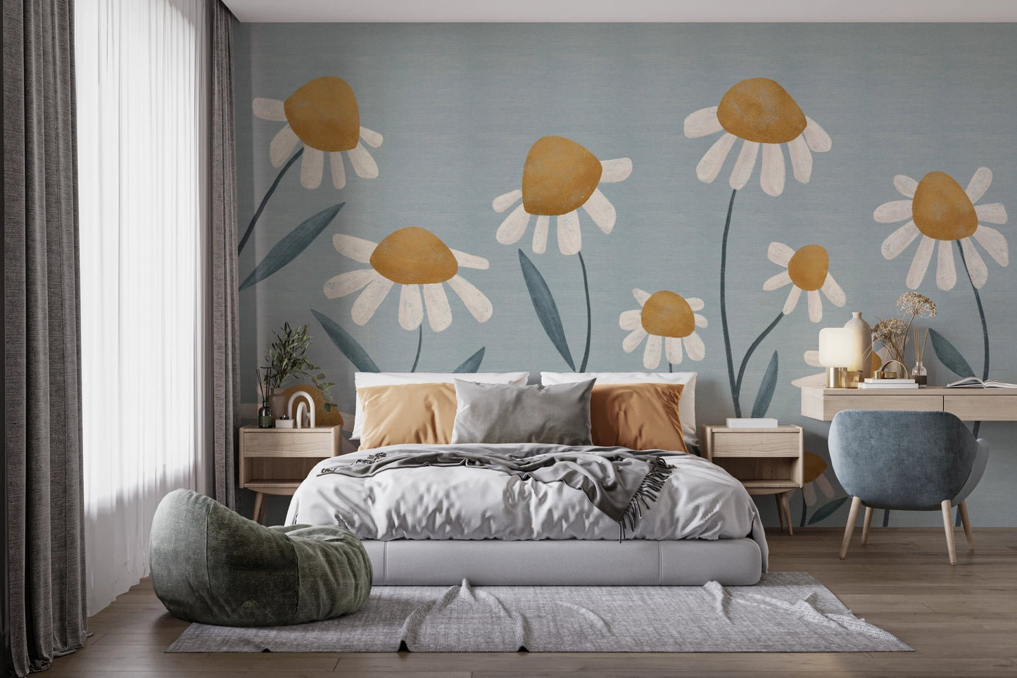 Modern daisy illustration wall mural design