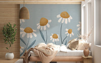Blue and white daisy botanical wall mural