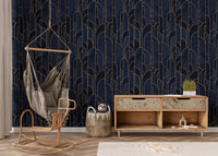 Blue Art Deco self-adhesive wallpaper for nursery walls.
