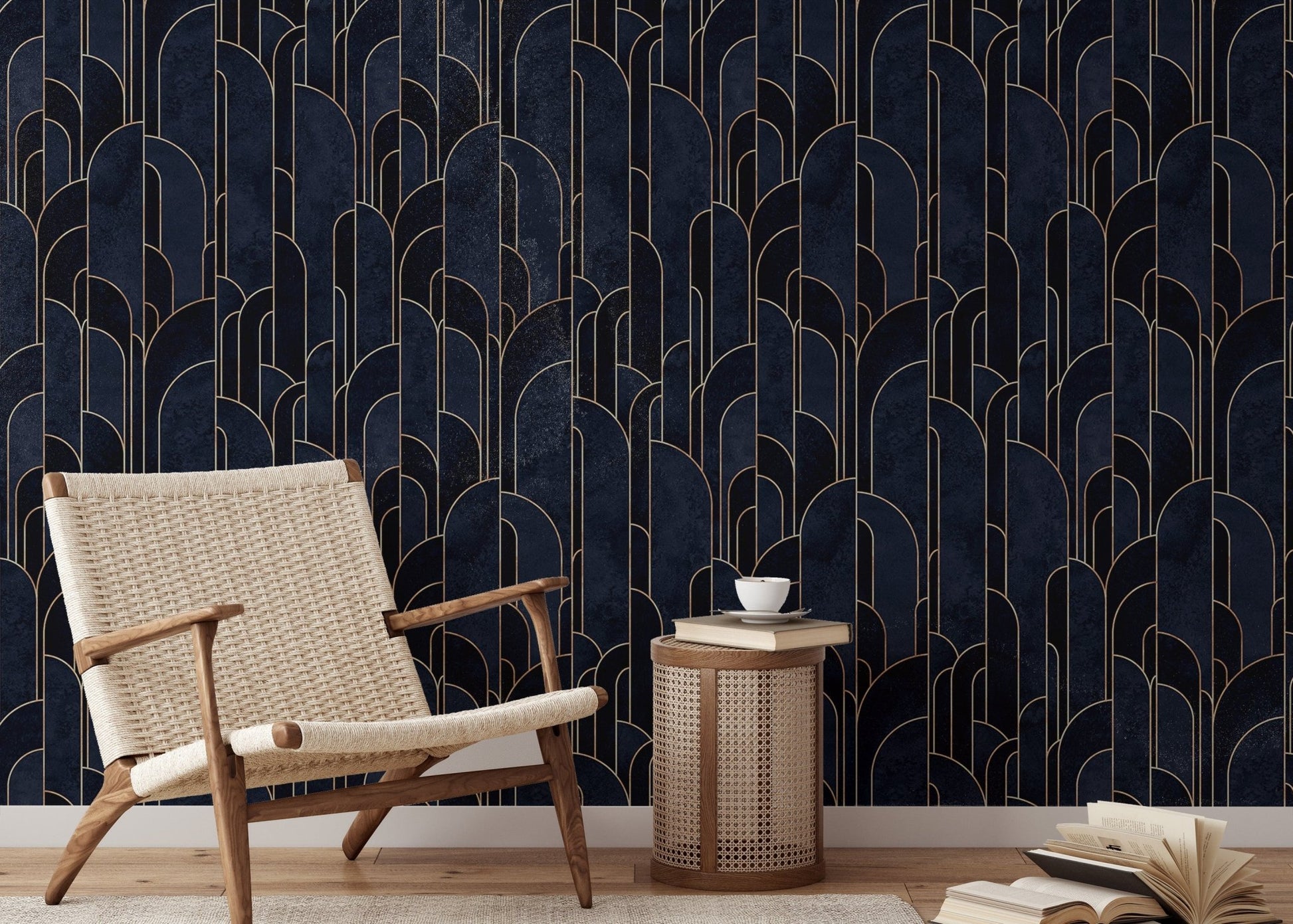 Dark blue self-adhesive Deco wallpaper for reading area walls.