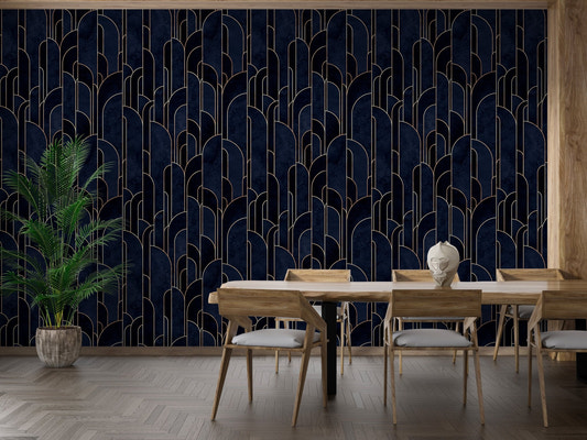Self-adhesive Deco wallpaper in dark blue tones for dining room.