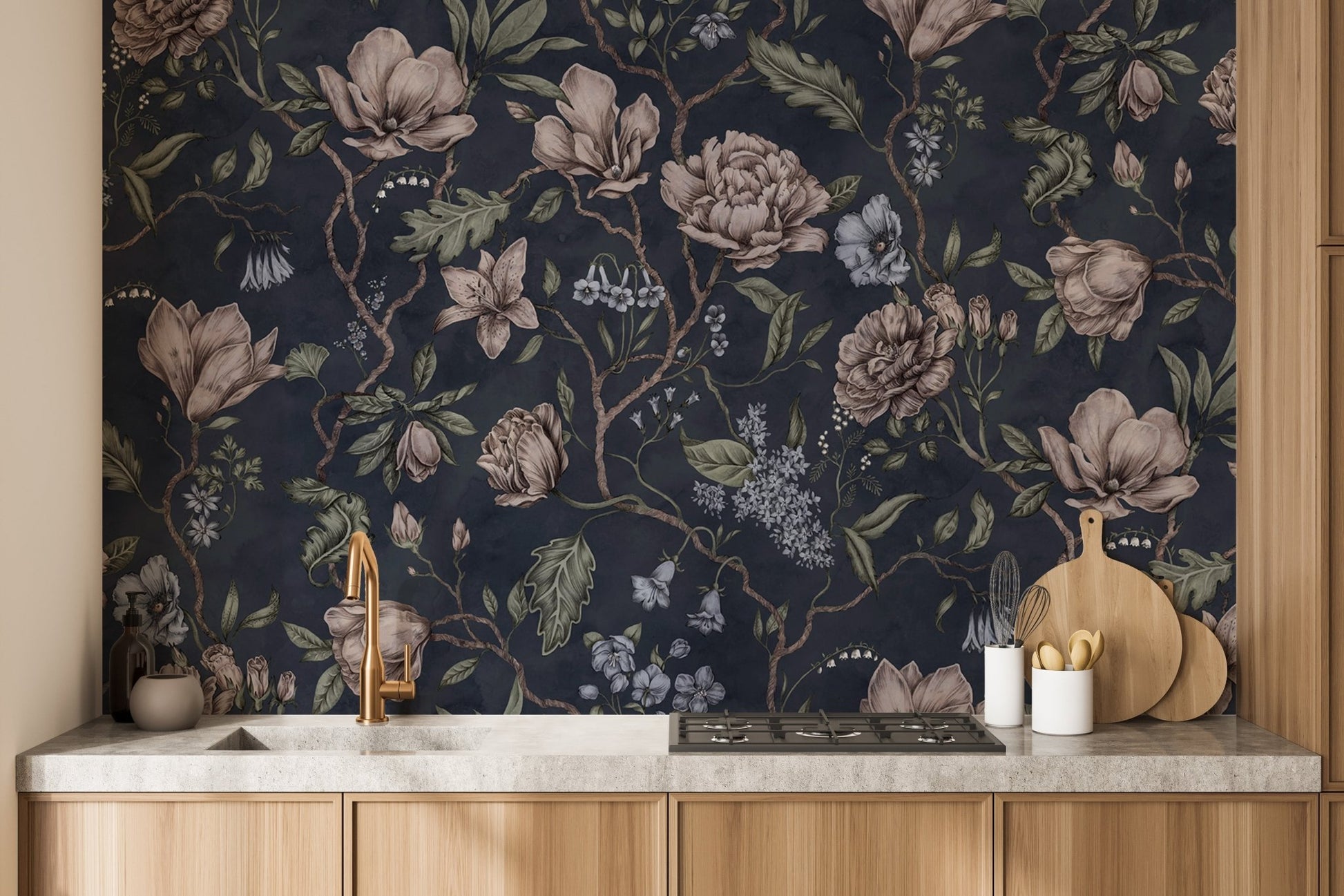 Dark Blue Chinoiserie Wall Mural - Wallanza