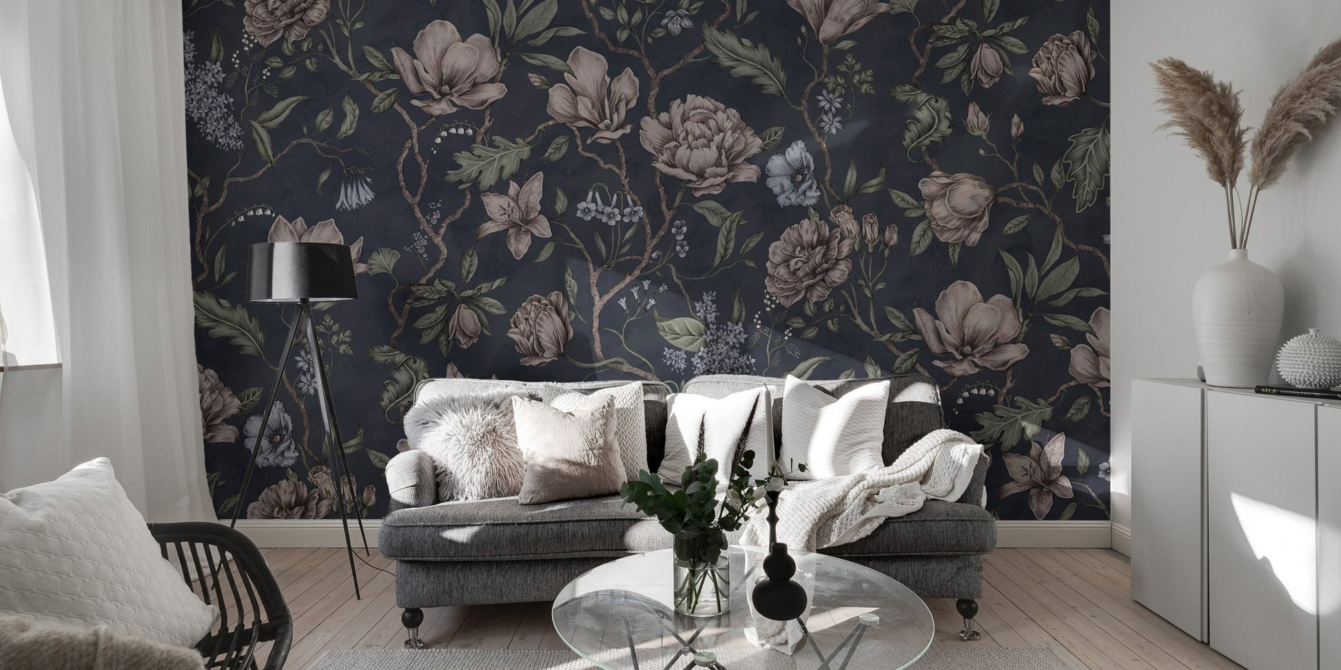 Dark Blue Chinoiserie Wall Mural - Wallanza