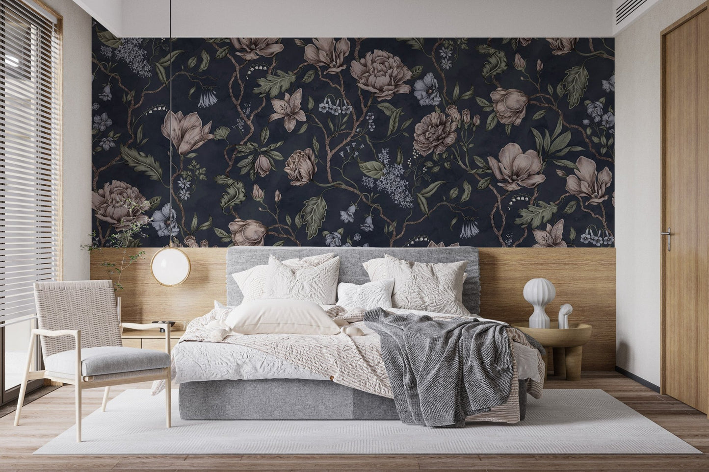 Dark Blue Chinoiserie Wall Mural - Wallanza