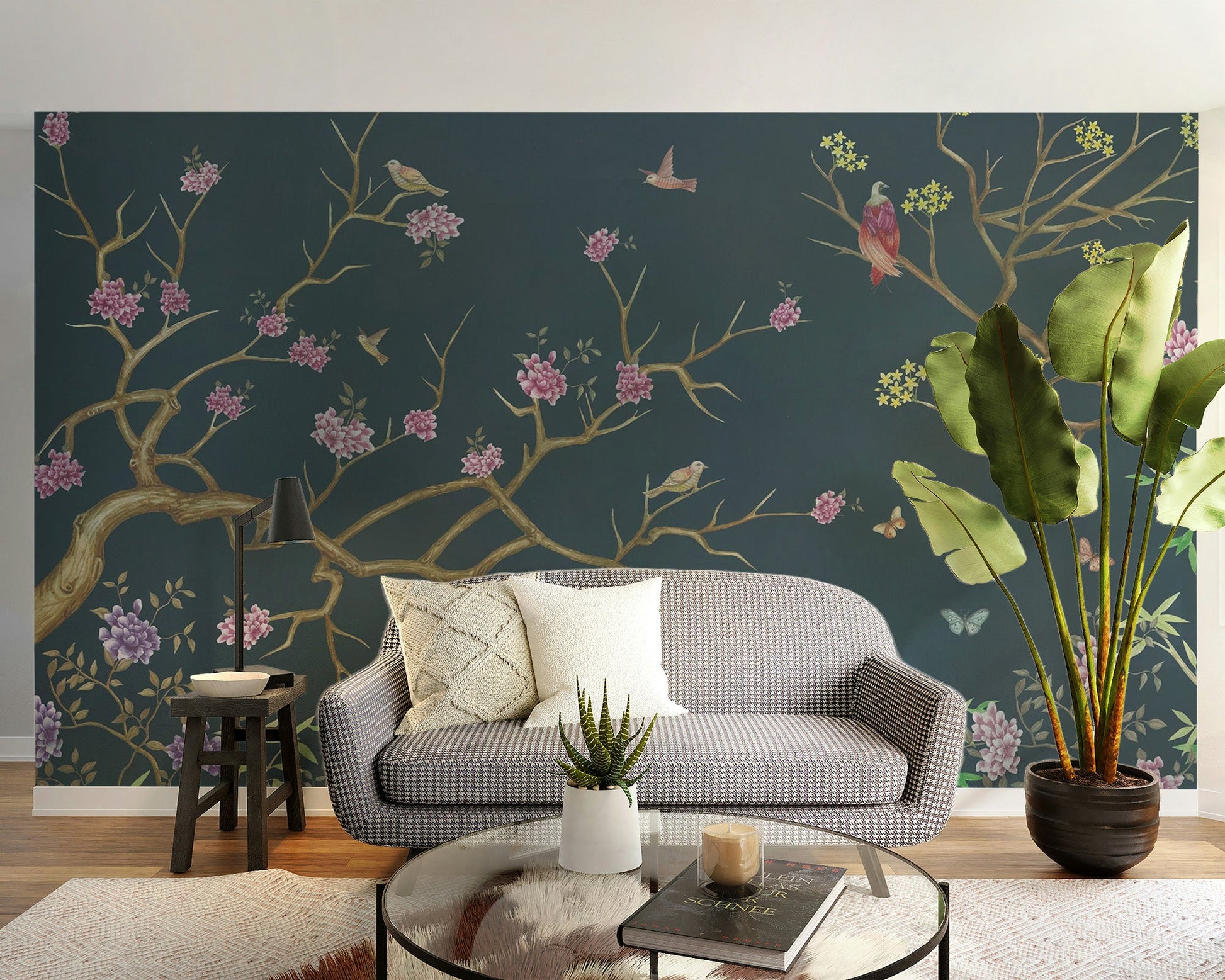 Dark Blue Chinoiserie Wallpaper Mural - Wallanza