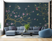 Dark Blue Chinoiserie Wallpaper Mural - Wallanza
