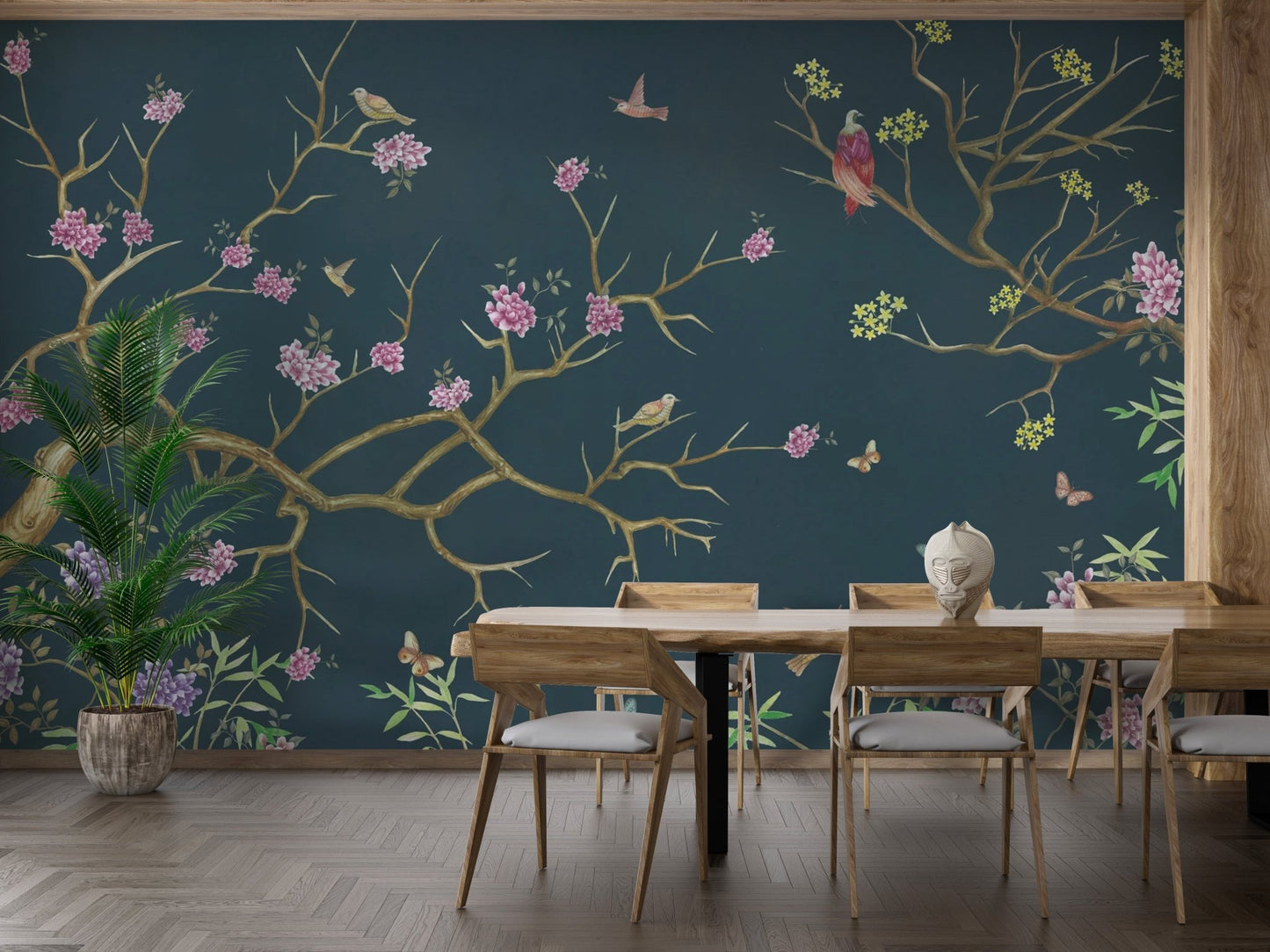 Dark Blue Chinoiserie Wallpaper Mural - Wallanza